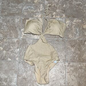 NWT Aerie Shimmering Gold Halter One-Piece Swimsuit